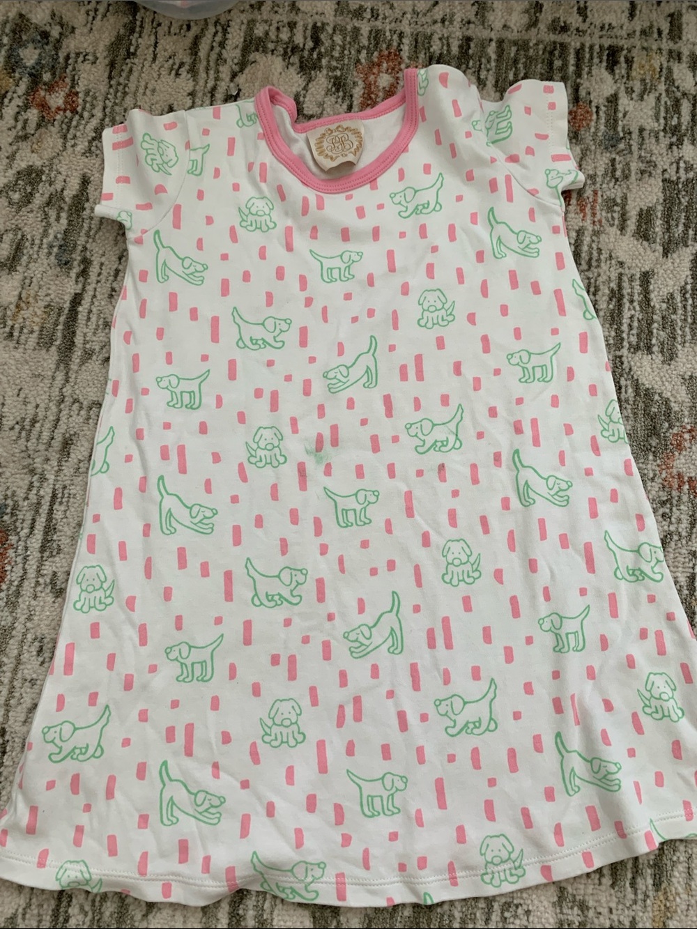 The Beaufort Bonnet Company White Nightgown with Pink & Green Dog Print